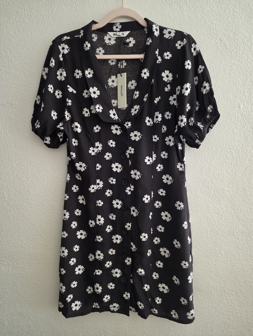 Rolla's Folk Susie Black Floral Button-Front Mini Dress Size M - Picture 4 of 16